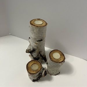 BIRCH BARK Candle Holders set of 3 Cottage Decor